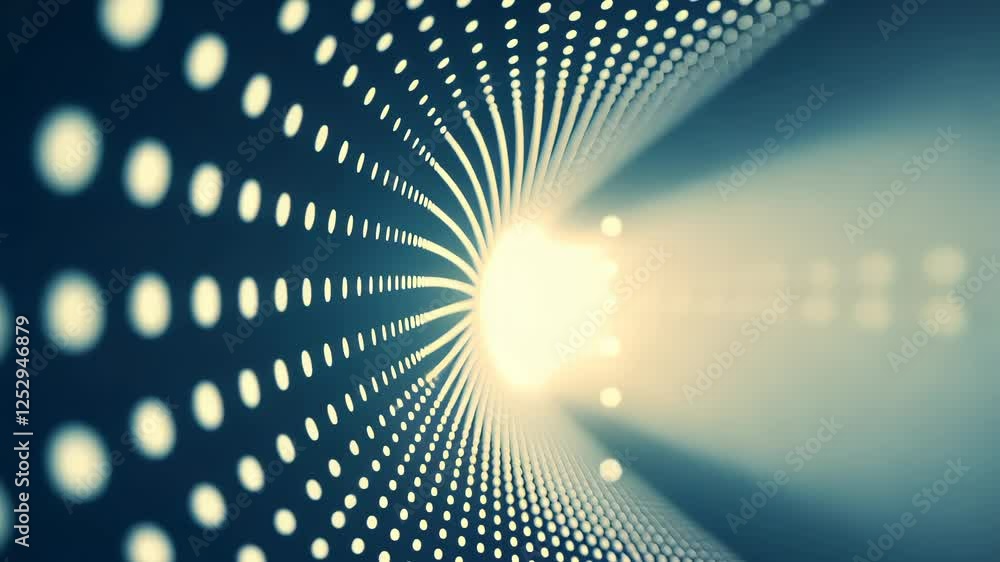 Poster illuminating journey through a mesmerizing tunnel of light and dots, creating a surreal visual exper