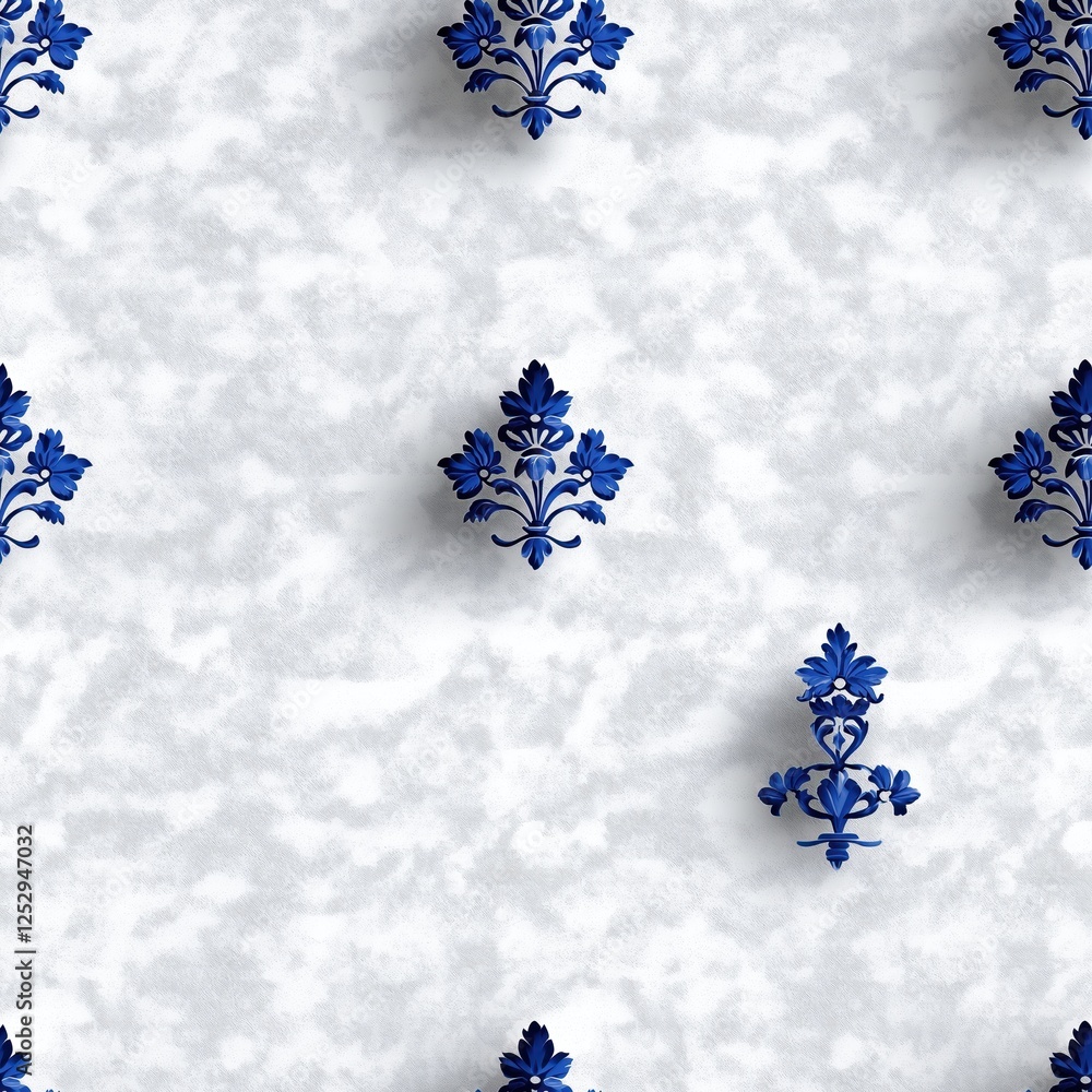 Poster seamless blue floral pattern on a soft white background showcasing elegant design elements for artis