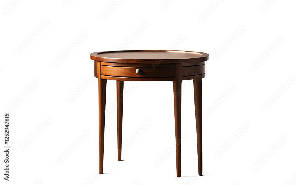 Aufkleber a compact wooden side table with a round top on a empty plain background