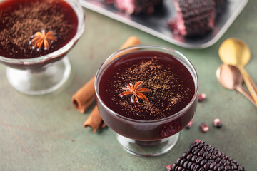 Peruvian purple corn jam dessert. Mazamorra morada