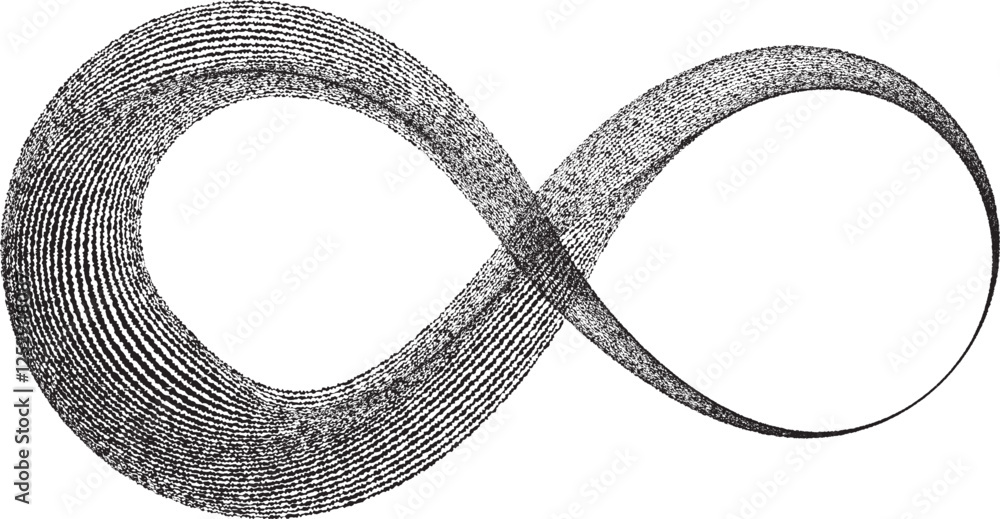 Poster infinity symbol . many vector roughen lines forming endless logo. limitless design element . continu