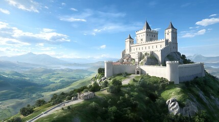 Majestic Medieval Castle Perched On Hilltop With Scenic Landscape