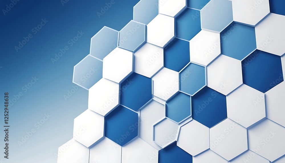 Poster abstract hexagon pattern in blue and white creating a modern design