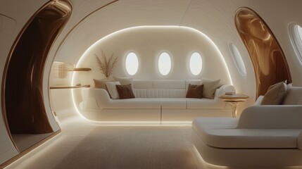Modern Luxurious Interior of Stylish Airplane Lounge Space