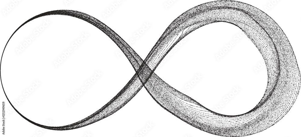 Poster infinity symbol . many vector roughen lines forming endless logo. limitless design element . continu