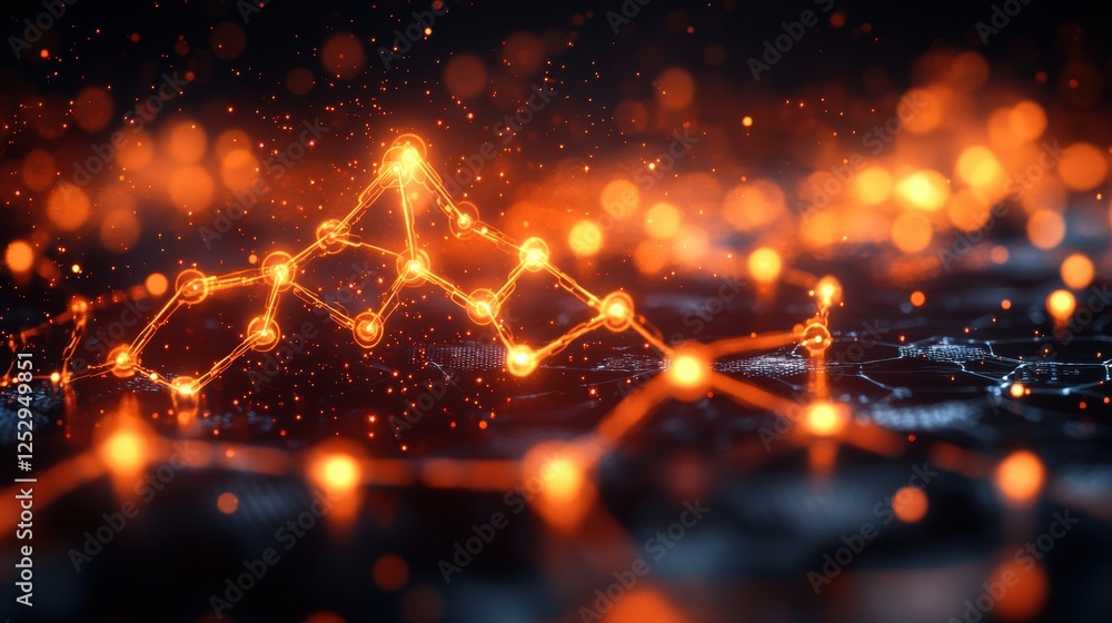 Poster abstract visualization of glowing orange data connections forming a network in a dark environment