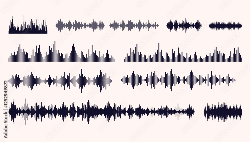 Aufkleber sound wave and audio vector elements - collection of music song eq levels in simple vector format to
