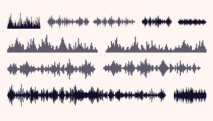 Sound wave and audio vector elements - Collection of music song EQ levels in simple vector format to use as graphic element