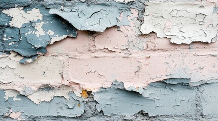 Obraz premium Textured Wall with Peeling Paint in Soft Pastel Colors and Cracks