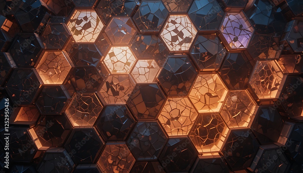 Aufkleber hexagonal pattern with cracks and light glow for modern backgrounds