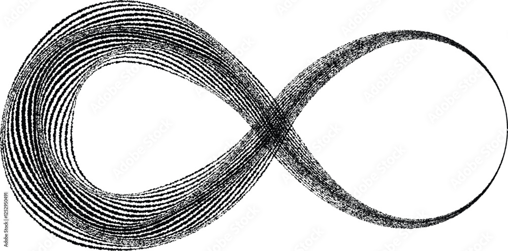 Poster infinity symbol . many vector roughen lines forming endless logo. limitless design element . continu