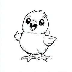 Obraz premium Step by step drawing guide for a cute bird and a hatching baby chick in black and white