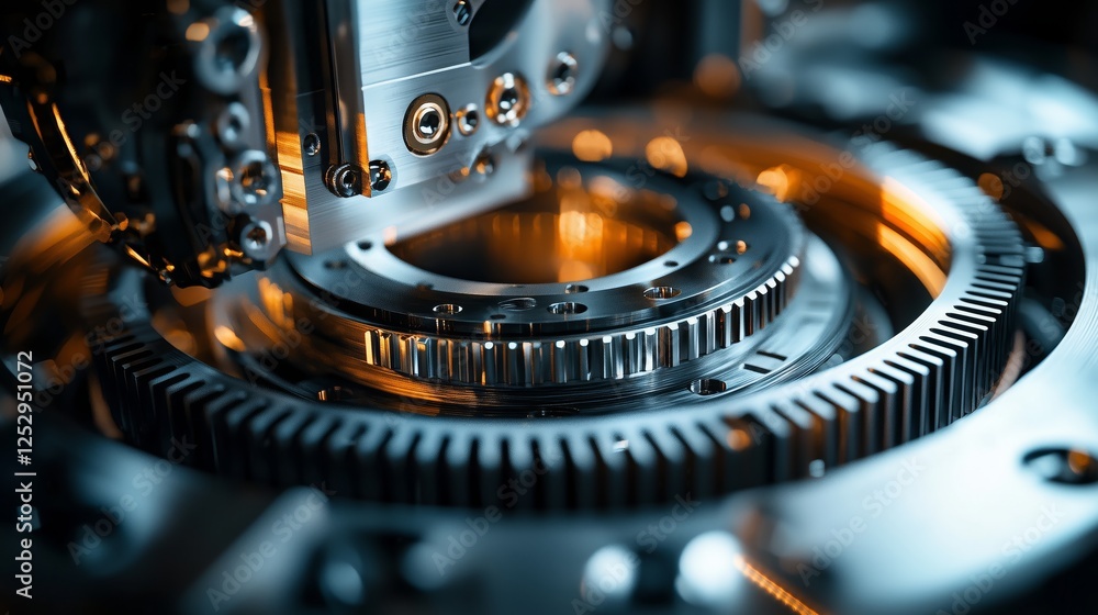 Poster intricate close-up of precision engine parts with modern design elements