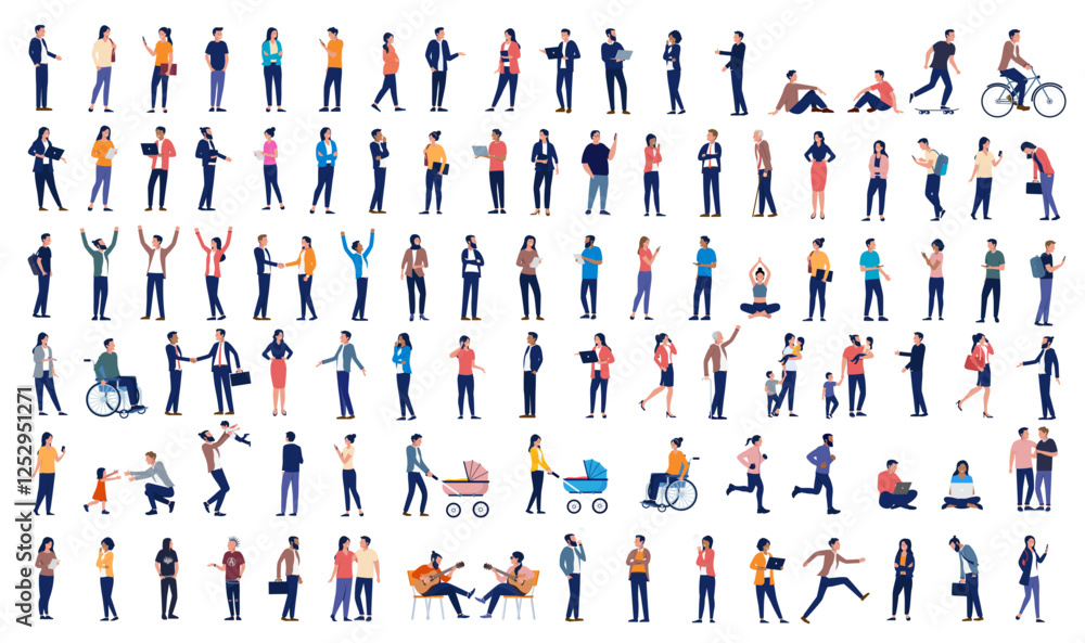 Poster vector people mega collection - big bundle set of many various casual people and businesspeople char