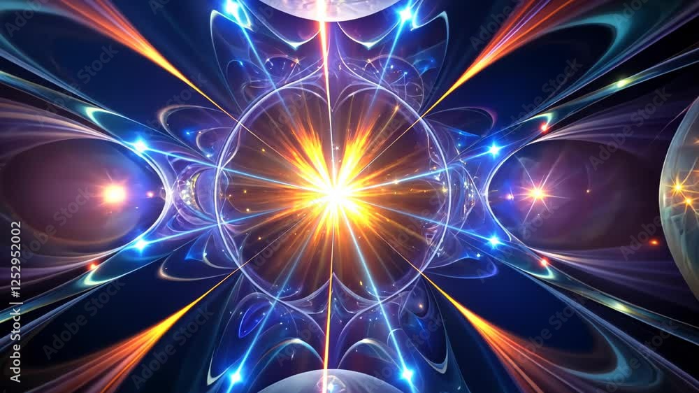 Poster exploring cosmic wonders with radiant bursts of light and swirling energy patterns in a captivating 