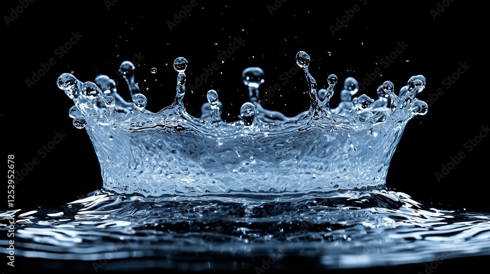 Poster clear water droplets create unique crown shape splashing effect