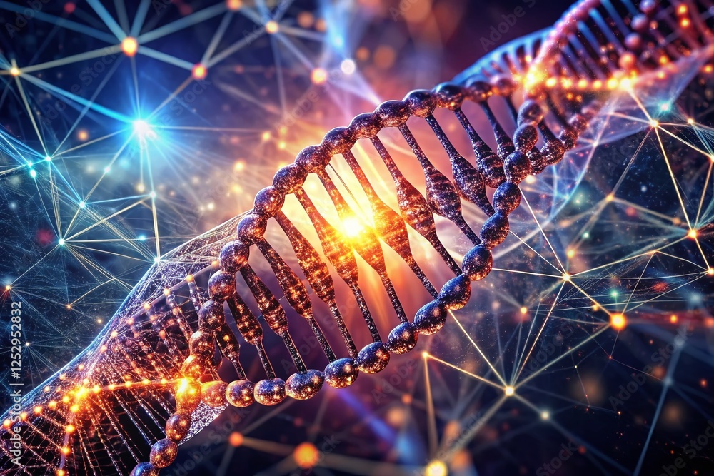 Aufkleber dna network: abstract science background with double helix and neural network connections