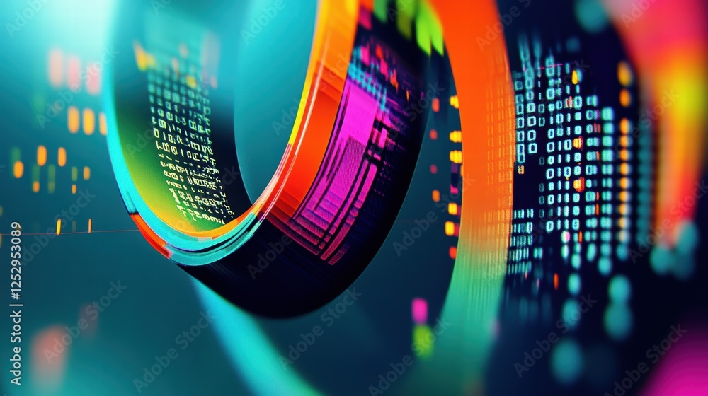 Aufkleber a futuristic digital background featuring flowing neon light waves, creating a high-tech and profess