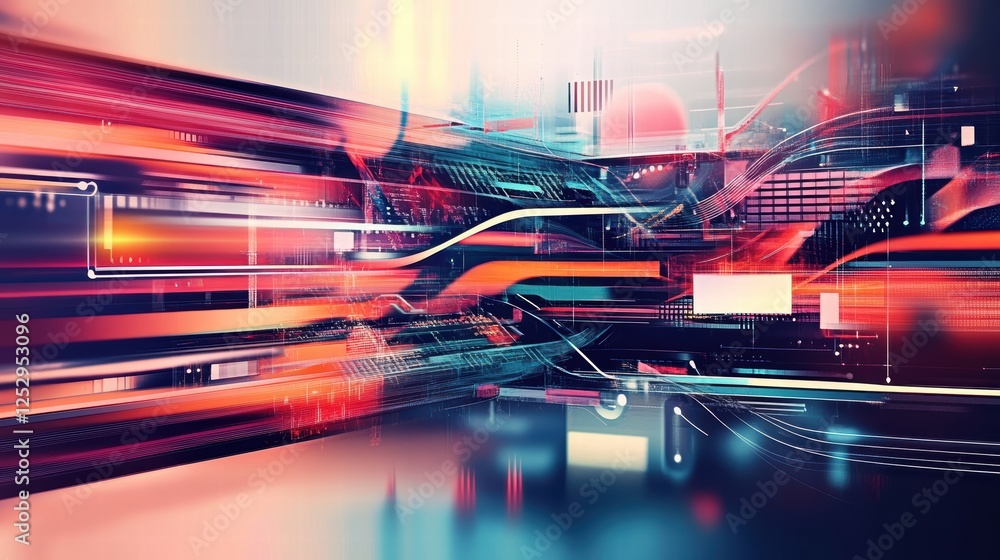 Poster a futuristic digital background featuring flowing neon light waves, creating a high-tech and profess