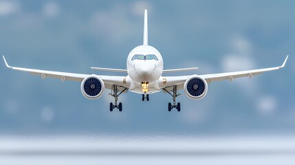Naklejka premium Airplane landing, blue sky, clouds, travel (1)