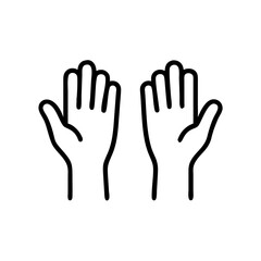 Obraz premium Hands raised in gesture of greeting, symbolizing connection, in a black outline, modern design.
