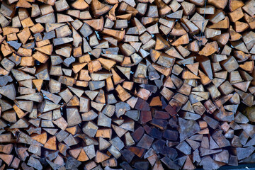 Close-up of chopped firewood stack