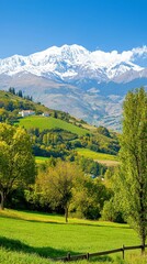 Scenic mountain view with lush green hills.
