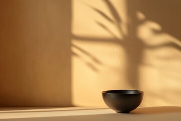 Black bowl on a wooden table with e-commerce theme and digital shopping elements displayed