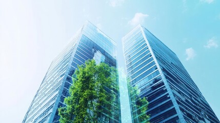 Fototapeta premium Modern Skyscrapers With Green Tree Detail