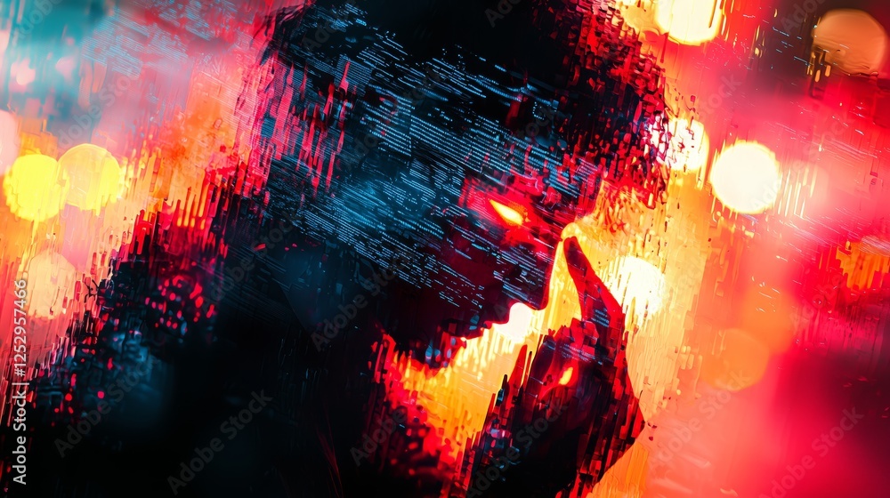 Poster mysterious figure in colorful light abstract background