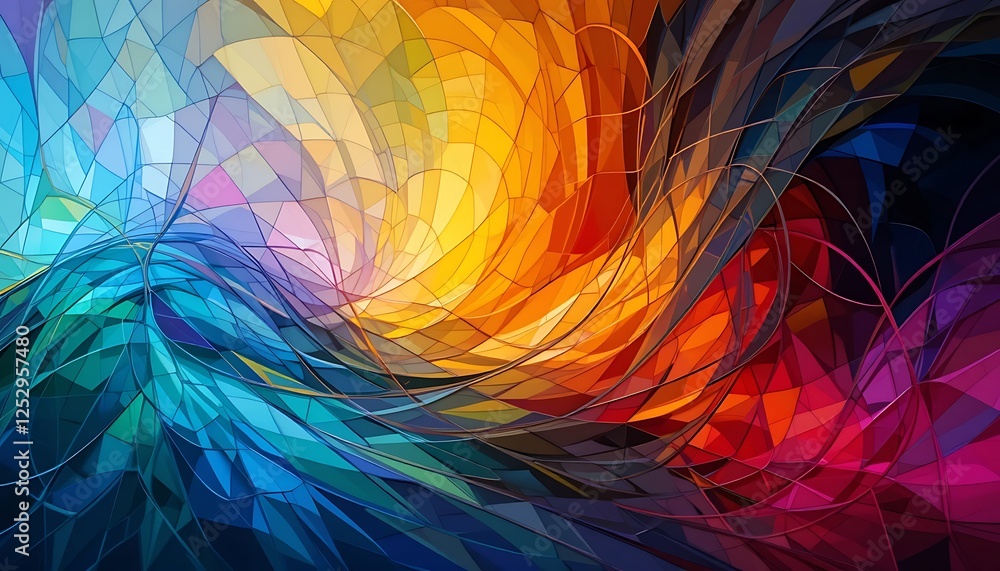 Poster colorful abstract mosaic pattern with dynamic swirls and geometric shapes