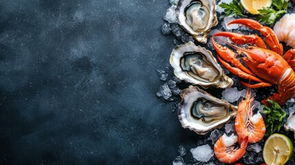 Fresh seafood platter with lobster, shrimp, and oysters