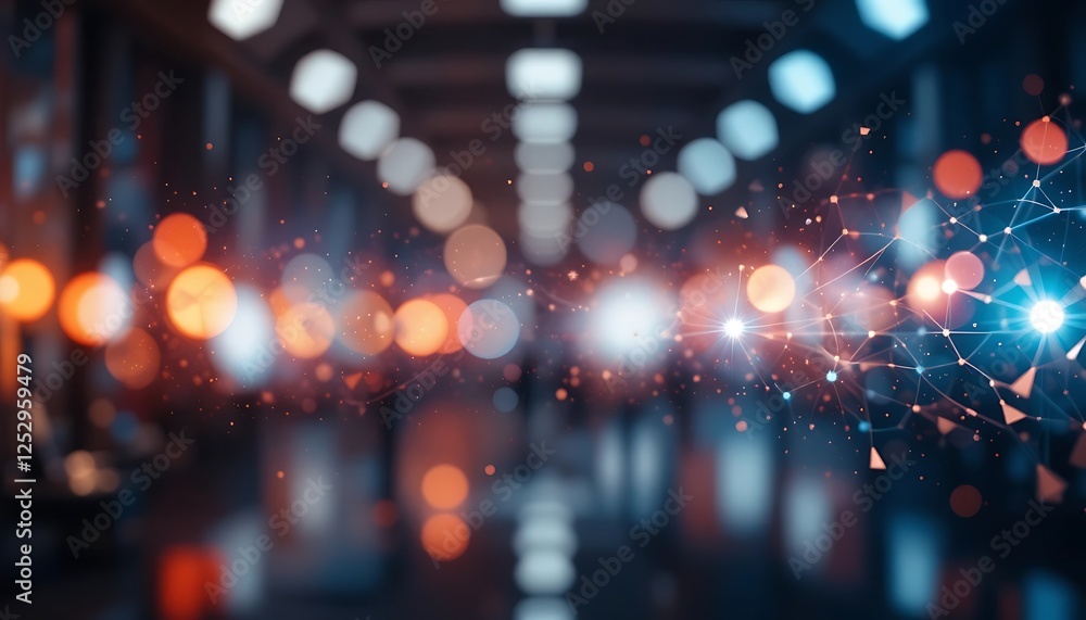 Poster abstract network connection with bokeh lights and futuristic technology concept