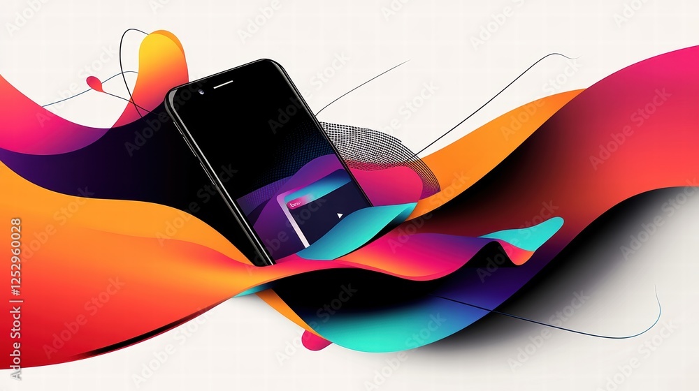 Poster a minimal yet impactful digital ad for a mobile app launch, featuring a smartphone mockup, app ui pr