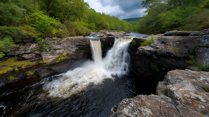  a waterfall in a remote jungle setting
