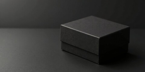 A Simple Black Cardboard Gift Box on a Dark Surface for Mockup Purposes