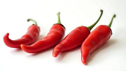 Close-up of Four Vibrant Red Chilies - Symbolizing Spice and Flavor - Culinary Showcase