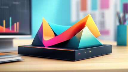 A modern wireless router with multiple antennas and glowing signal indicators, placed on a wooden desk.