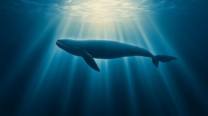 Obraz premium Single whale swimming gracefully through sunlit ocean waters