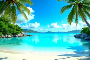 tropical beach with palm trees