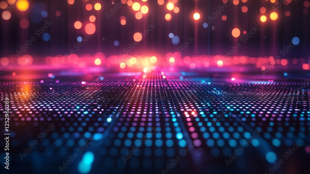 Poster abstract background with colorful lights and dots in motion