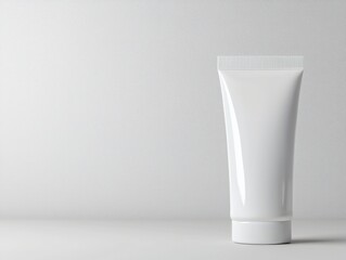 Realistic photography of a white tube with body lotion on a clean surface for beauty and skincare concepts