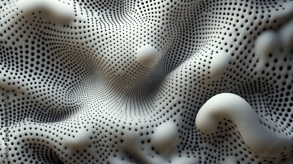 Poster abstract white background with dots and waves, creating an illusion of depth. this creates a sense o