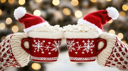 Festive mugs filled with delicious hot cocoa.