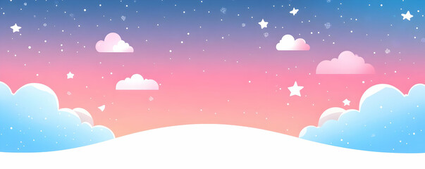 Fototapeta premium Pastel sky, snowy hills, night stars. Dreamy background