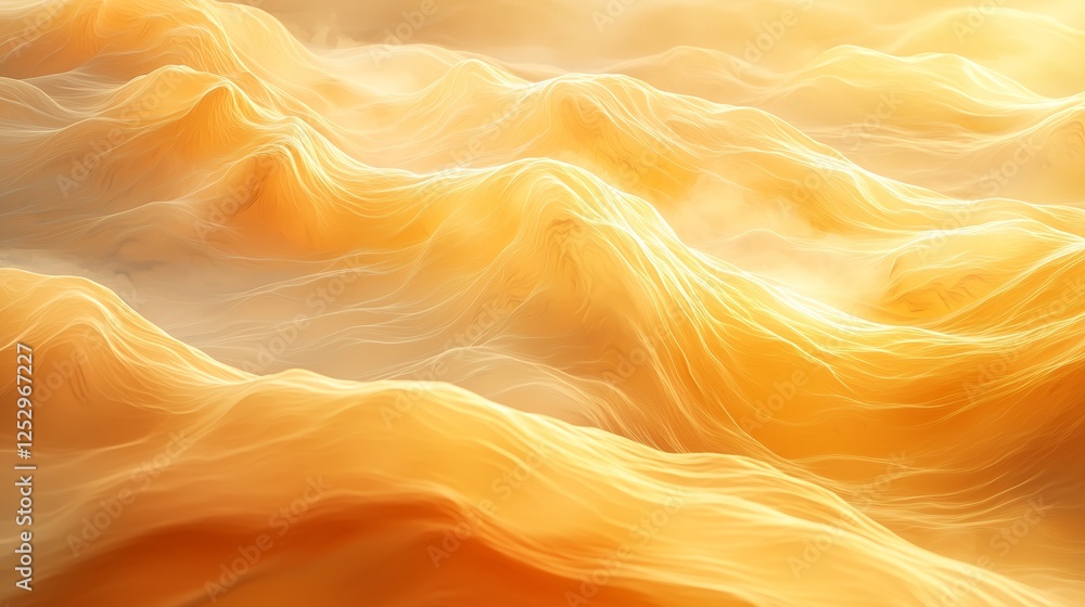 Poster smooth flow of golden waves undersoft light with ethereal glow