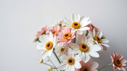 Bouquet of white and pink daisies against a light background