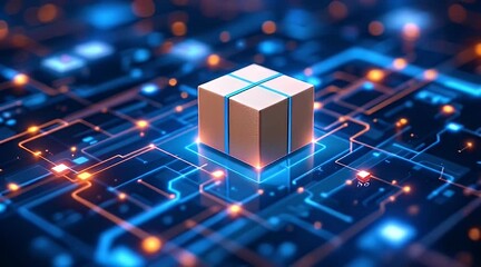 Digital package delivery, global network, fast shipping, circuit board background, e-commerce - Powered by Adobe