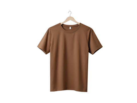 Blank Brown T-Shirts Mock-up hanging, men t-shirt, blank front view t-shirt for graphic design mock up, ready to replace your design