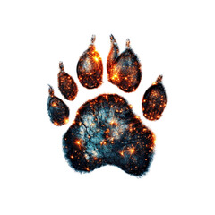 Celestial Bear Paw Print Cosmic Animal Track in Fiery Nebula